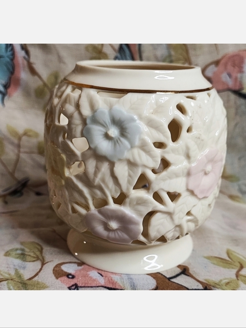 Party Lite Cream Gold Ceramic Cut Out Design Orchid Pot Tea Light Vase